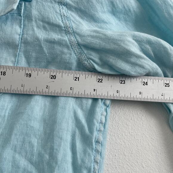 Saks Fifth Avenue Button Up Shirt Men L Mint Blue Linen Slim Fit Roll Tab Resort - Picture 3 of 8